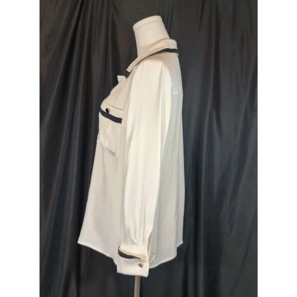 New Frame Black Piped Double Pocket White Silk Shirt XS - Picture 6 of 9